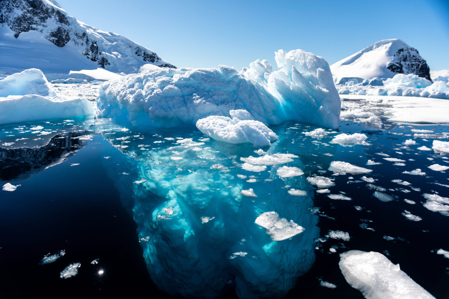 Closeup details of iceberg floating in the cold water of Antarct